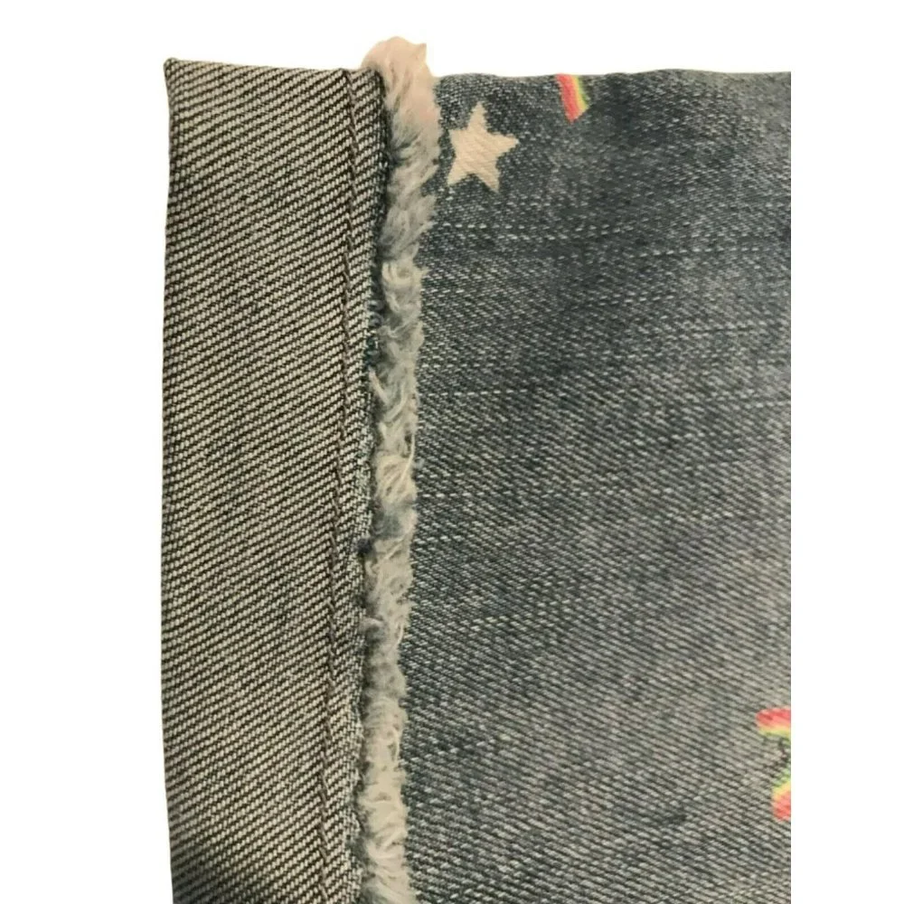 NWT GAP Girls Midi Denim Shorts Sz 12 PLUS Light Wash Rainbows Stars #500035